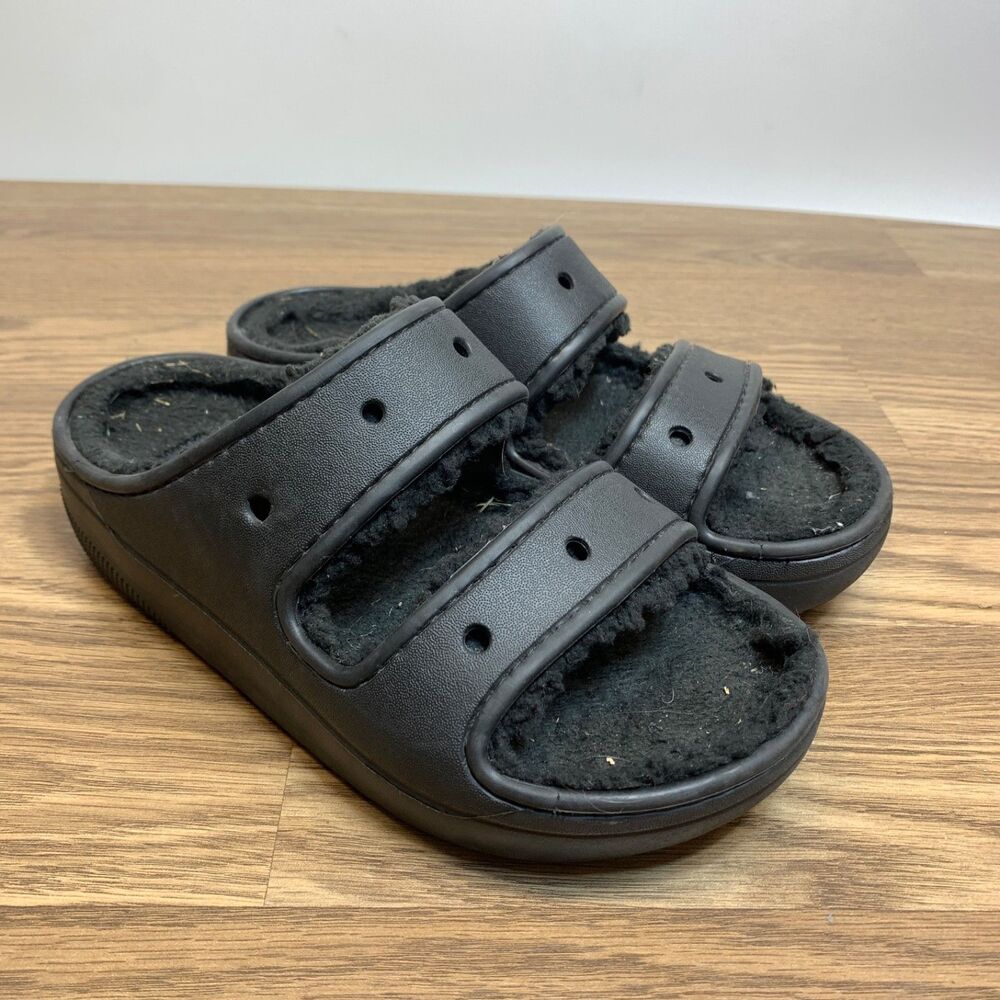 Crocs Unisex Lined Classic Cozzzy Black Sandals Shoes- M-4; W-6
